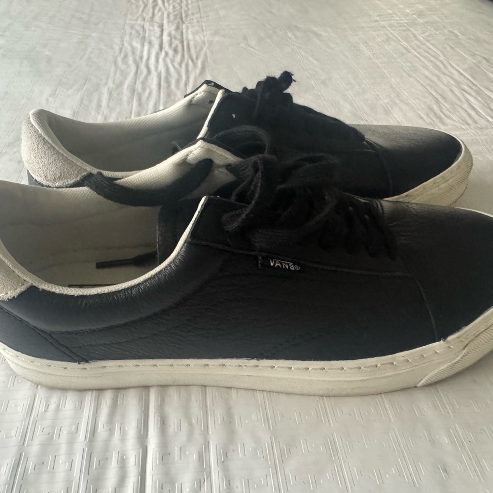 Vans Men's Black Leather Sneakers with White Soles